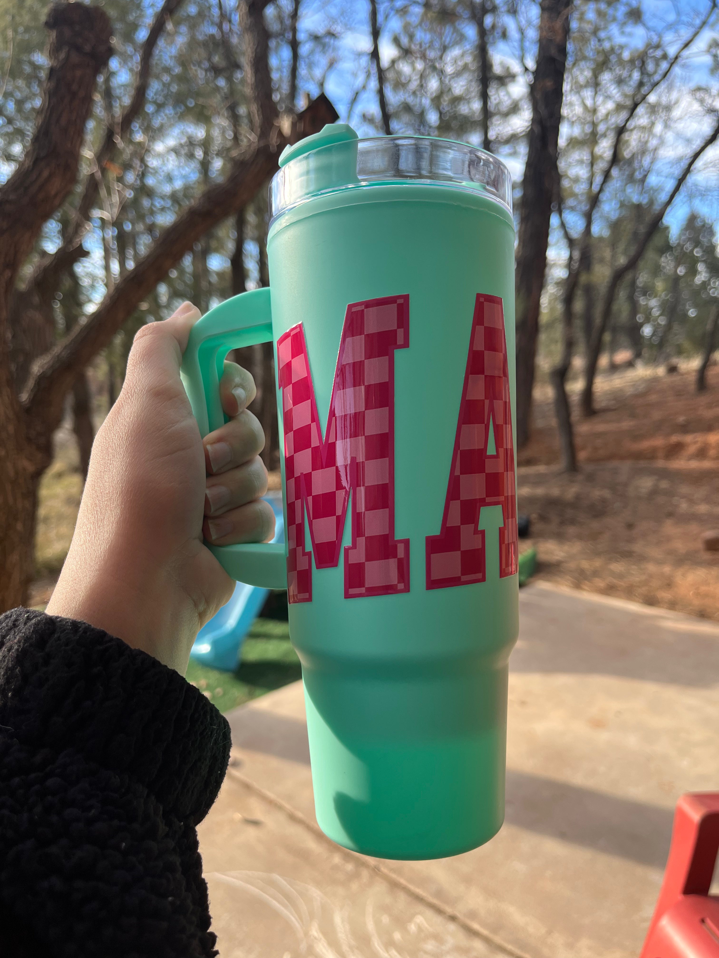 MAMA Checkered Teal 40 OZ Tumbler
